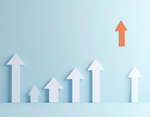 Conceptual visual demonstrating market growth and exceptional progress, with a distinct orange arrow symbolizing leadership and achievement