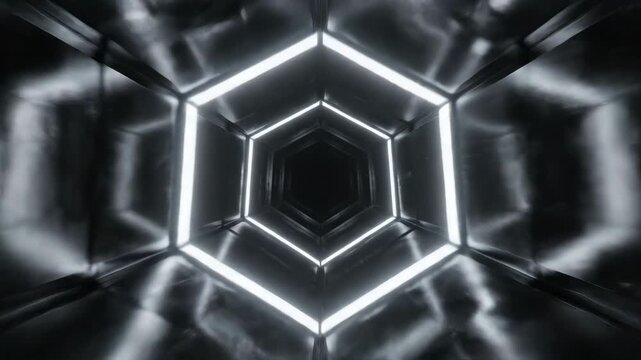 Sci fi hexagonal tunnel abstract technology background with glowing light geometric pattern