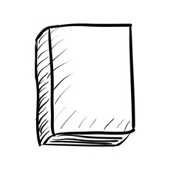 Hand-drawn sketch of a blank book, representing knowledge, learning, and information