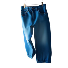 Photo of blue jeans hanging isolated on transparent background