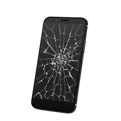 Photo of smartphone with a cracked screen isolated on transparent background