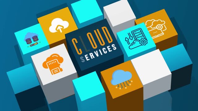 Concept of Cloud Services With Icons In 3D Cubes Animation