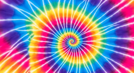 Psychedelic tiedye spiral pattern in vibrant rainbow colors