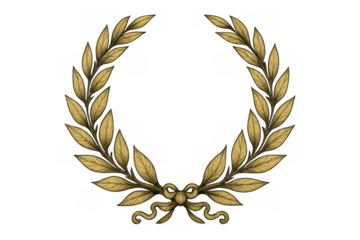 Golden laurel wreath symbolizing victory, achievement, honor, success, and reward on transparent background