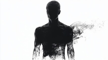 A silhouette of a figure blended with smoke, representing thoughts and emotions expressed through abstract art.