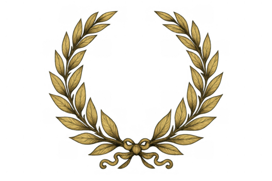 Golden laurel wreath symbolizing victory, achievement, honor, success, and reward on transparent background