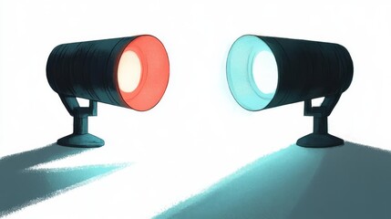 A modern illustration of two contrasting lights casting shadows, highlighting creativity and innovation.