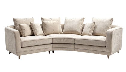 Naklejka premium L-shape light cream couch with cozy cushions, perfect for TV lounges, modern living rooms, and stylish interior designs. Comfortable, minimalist, and aesthetic furniture PNG.