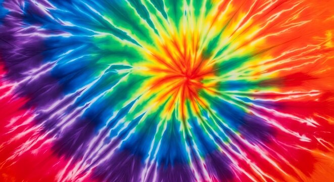 Vibrant rainbow tiedye pattern with radiating colors and white lines