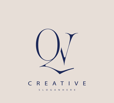 Sophisticated and stylish letter logo design featuring the combination of the letters Q and V in dark blue color scheme perfect for branding stationery website headers or social media graphics