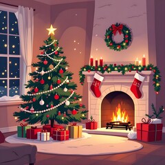 christmas tree with candles and gifts