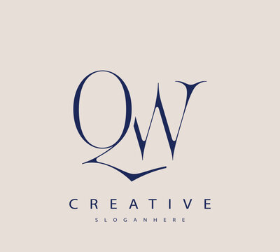 Sophisticated and stylish letter logo design featuring the combination of the letters Q and W in dark blue color scheme perfect for branding stationery website headers or social media graphics