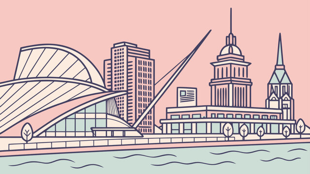 Flat design of Milwaukee lakefront skyline minimal art
