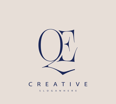 Sophisticated and stylish letter logo design featuring the combination of the letters Q and E in dark blue color scheme perfect for branding stationery website headers or social media graphics