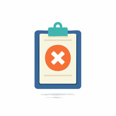 Obraz premium Clipboard icon with a document showing a cross mark symbol for failure rejection or error