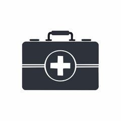 Obraz premium Minimalist medical first aid kit icon with a plus cross symbol for emergencies