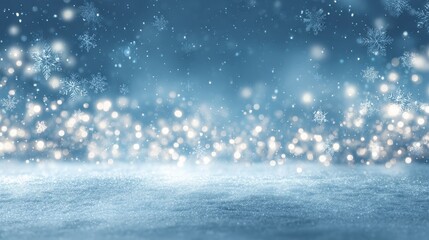 Fototapeta premium christmas background winter wonderland magical winter scene with snowflakes and glowing lights in a serene blue ambiance