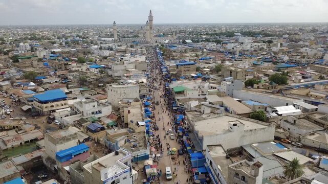 SENEGAL - 10.23.2025 - Fantastic aerial view of Senegal's Great Mosque of Touba, where Muslims are making a religious pilgrimage.