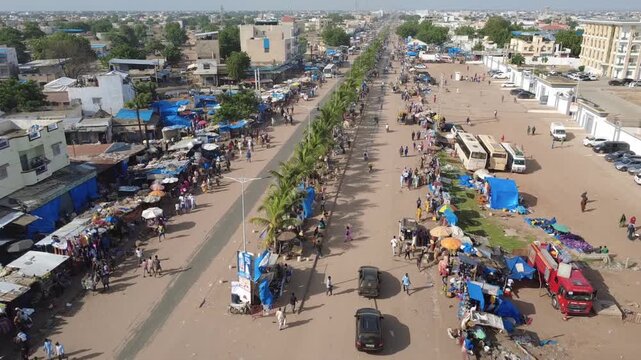 SENEGAL - 10.23.2025 - Great aerial footage of Muslim pilgrims walking through Senegal for the Grand Magal of Touba.