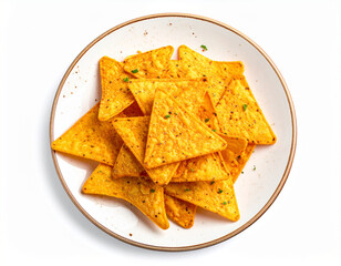 A plate of tortilla chips isolated on a white background
