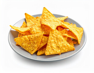A plate of tortilla chips isolated on a white background