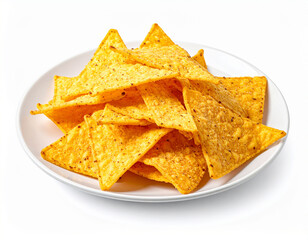 A plate of tortilla chips isolated on a white background