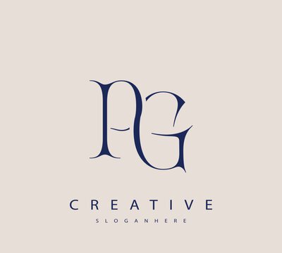 Sophisticated and stylish letter logo design featuring the combination of the letters P and G in dark blue color scheme perfect for branding stationery website headers or social media graphics