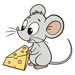Cute cartoon mouse animal character with cheese vector illustration