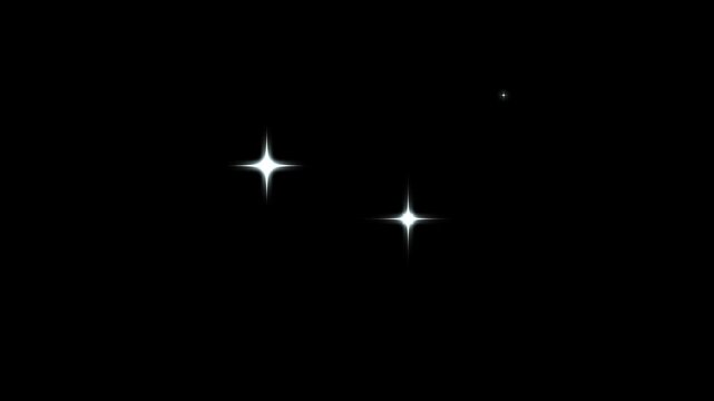 White glowing stars sparkle, blinking retro vector stars and dots, twinkling starry night sky, white shining dust light. bokeh light lights effect, shimmer particle on black screen background. 4k
