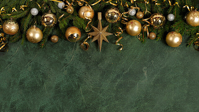 Christmas and New Year 2026 background with live branches and holiday decorations on elegant background, festive banner, design template, Christmas Eve concept, festive winter card and screen mockup - Powered by Adobe