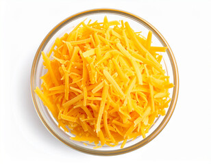 A bowl of grated cheese isolated on a white background