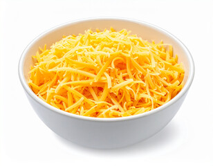 A bowl of grated cheese isolated on a white background