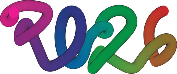 Vibrant 3d intertwined tube art forming the year 2026, abstract.