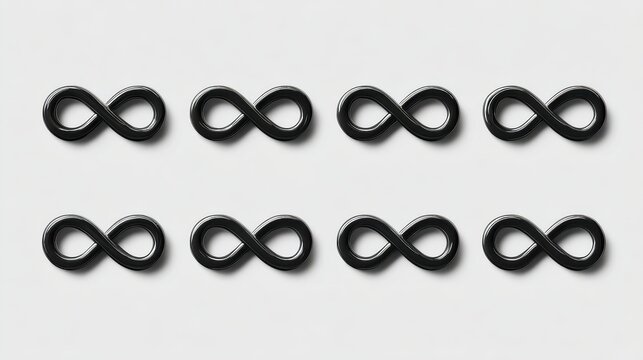 a collection of black infinity symbols arranged in three horizontal rows on a plain white background each symbol is distinct and clean