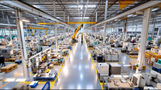 Factory floor showcases advanced manufacturing process with machinery and workspace efficiency