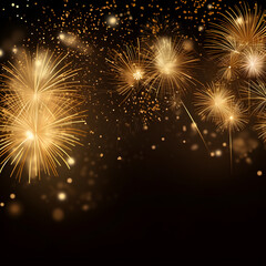 Naklejka premium Golden fireworks exploding in the night sky with bokeh lights