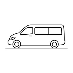 Minivan icon. Black outline linear silhouette. Editable strokes. Side view. Vector simple flat graphic illustration. Isolated object on a white background.