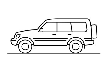 SUV icon. Black outline linear silhouette. Editable strokes. Side view. Vector simple flat graphic illustration. Isolated object on a white background.