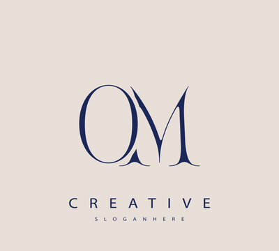 Sophisticated and stylish letter logo design featuring the combination of the letters O and M in dark blue color scheme perfect for branding stationery website headers or social media graphics