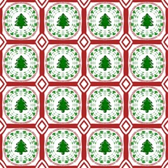 Christmas tree pattern in frame. decorated with leaves. festive theme. geometric background.