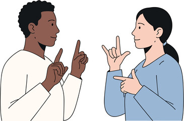 Fototapeta premium Minimalist vector Minimalist vector of sign language conversation between two peopleof sign lan...