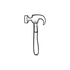 Hand-drawn sketch of a claw hammer, an essential tool for construction, carpentry, and DIY projects, symbolizing labor and repair