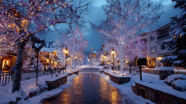colorado christmas in vail town winter wonderland with festive lights