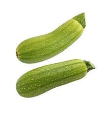 Zucchini with pieces falling on a white isolated background