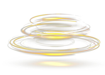 Fototapeta premium Glowing golden energy rings, swirling light motion effect, abstract luminous circular swirl with dynamic rotation on transparent background.
