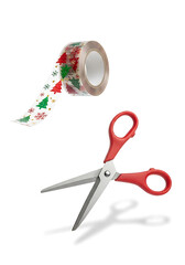 christmas ribbon roll with red green pattern, christmas festive wrapping ribbon, holiday decorative ribbon for gifts
