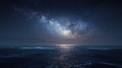 Fototapeta premium celestial seascape milky way galaxy over calm ocean at night