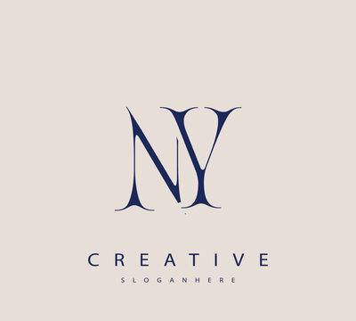 Sophisticated and stylish letter logo design featuring the combination of the letters N and Y in dark blue color scheme perfect for branding stationery website headers or social media graphics