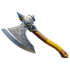 Viking battle axe with ornate carvings isolated on transparent background