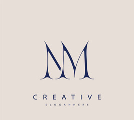 Sophisticated and stylish letter logo design featuring the combination of the letters N and M in dark blue color scheme perfect for branding stationery website headers or social media graphics